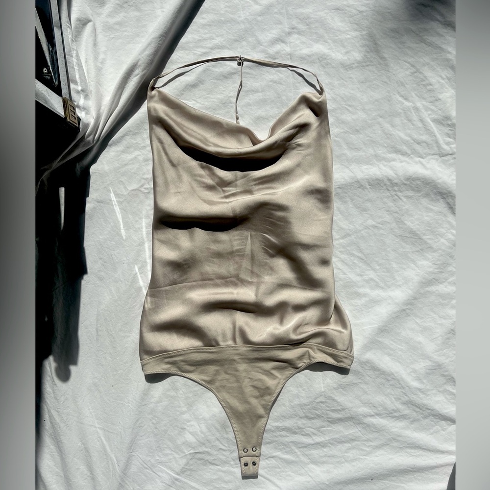 Cream Silk Halter Bodysuit - Abercrombie & Fitch